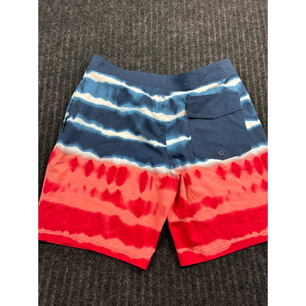 Mens Tie Dye Swim Trunks Navy Blue Red White Striped Board Shorts Beachwear - Picture 4 of 4